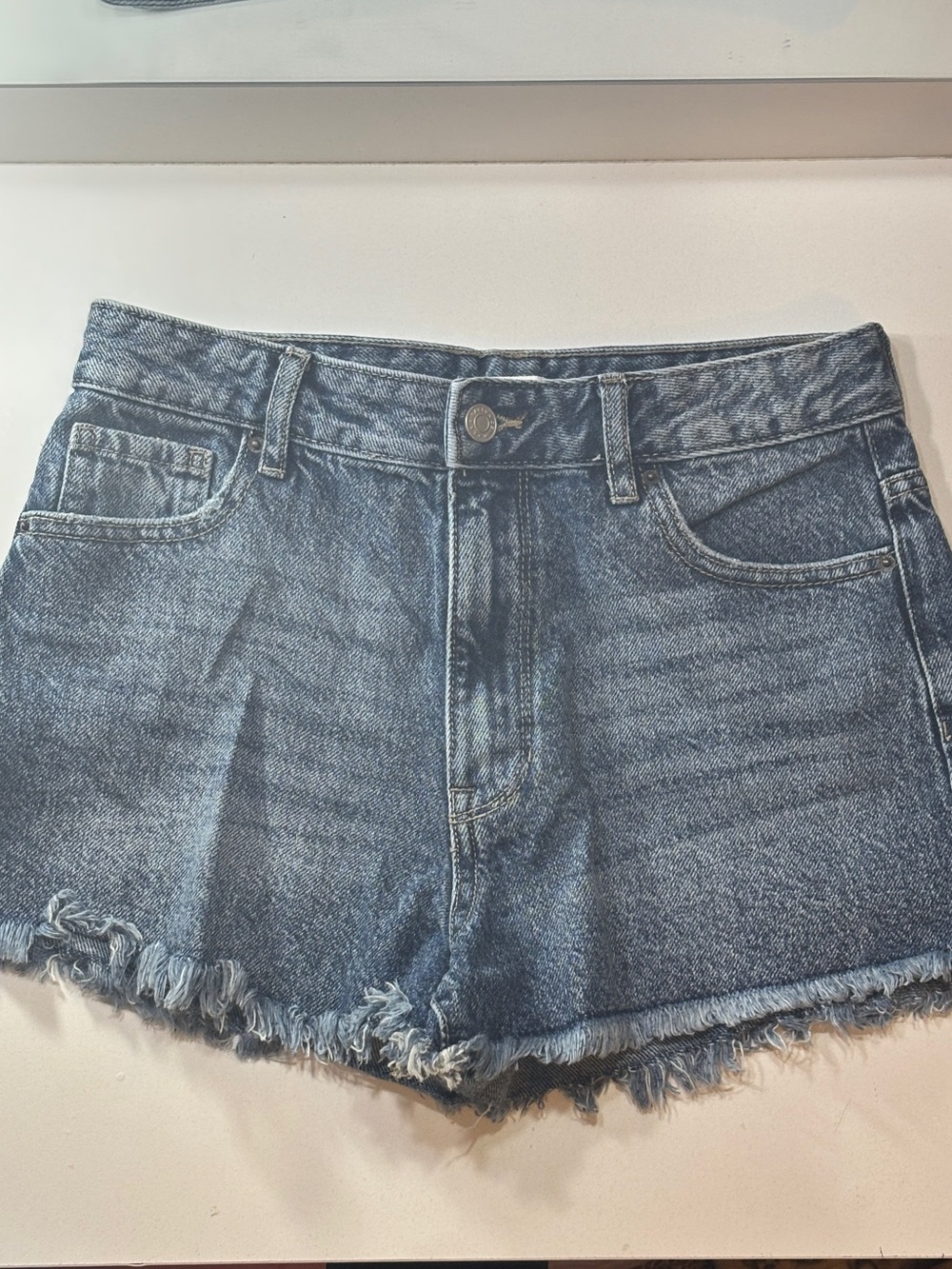 PacSun Medium Blue Frayed Hem Denim Shorts